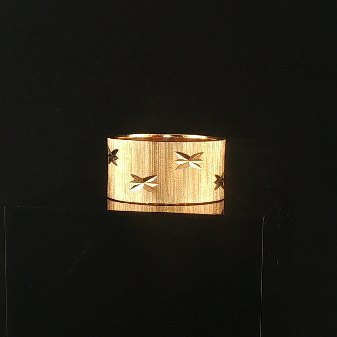 14k Yellow Gold 8g Solid Satin Finish Diamond Cut Starburst Band Ring Size 6.5