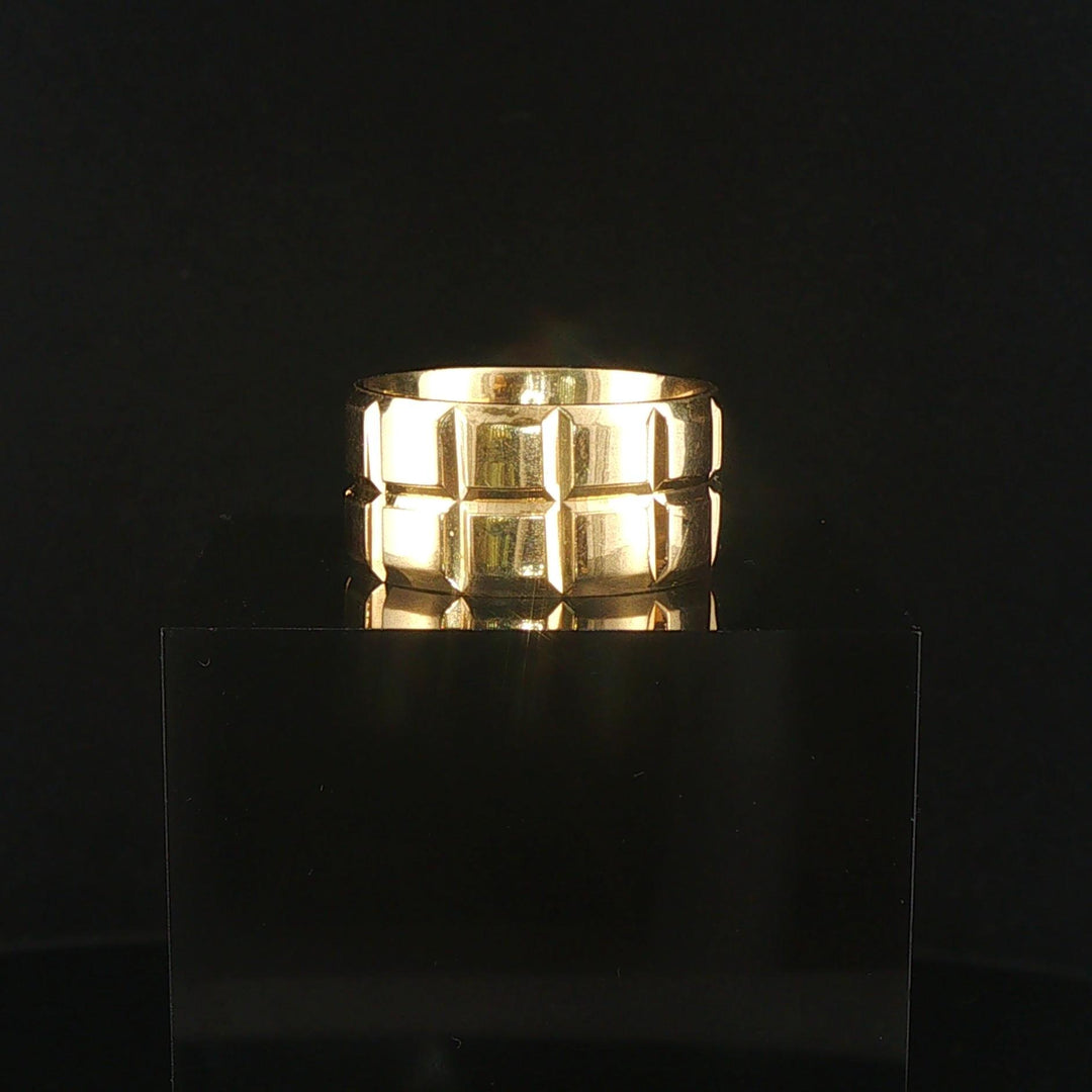 18k Yellow Gold 16.4g Solid Heavy 11mm Square Design Band Ring Size 9