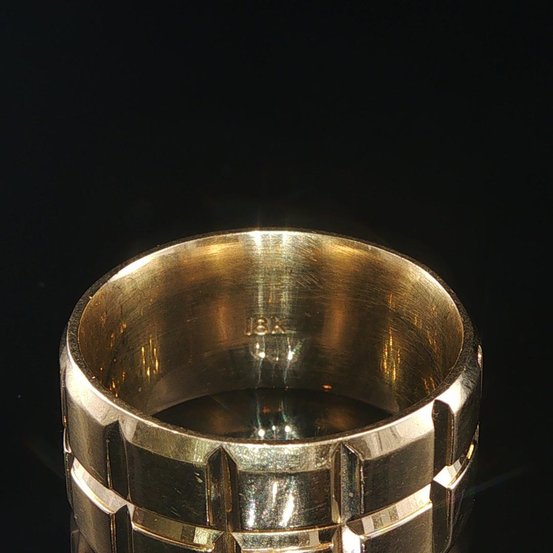 18k Yellow Gold 16.4g Solid Heavy 11mm Square Design Band Ring Size 9