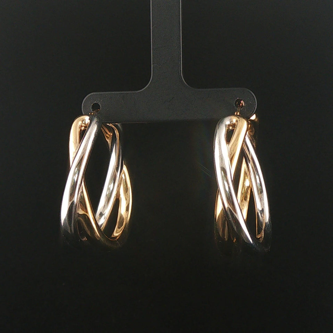 14k Yellow and White Gold 6.6g Polished Crossover Hoop Earrings 1.5"