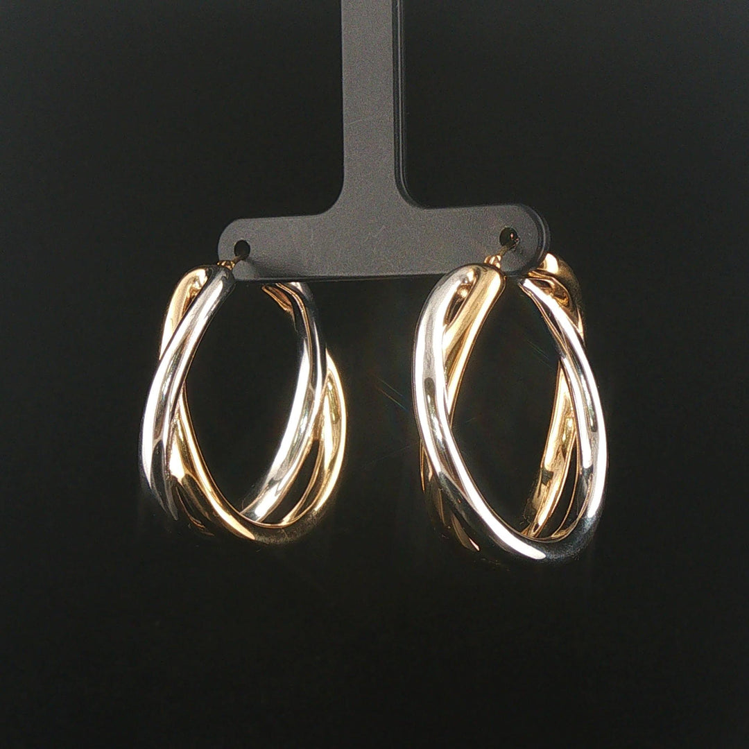 14k Yellow and White Gold 6.6g Polished Crossover Hoop Earrings 1.5"