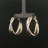 14k Yellow and White Gold 6.6g Polished Crossover Hoop Earrings 1.5"