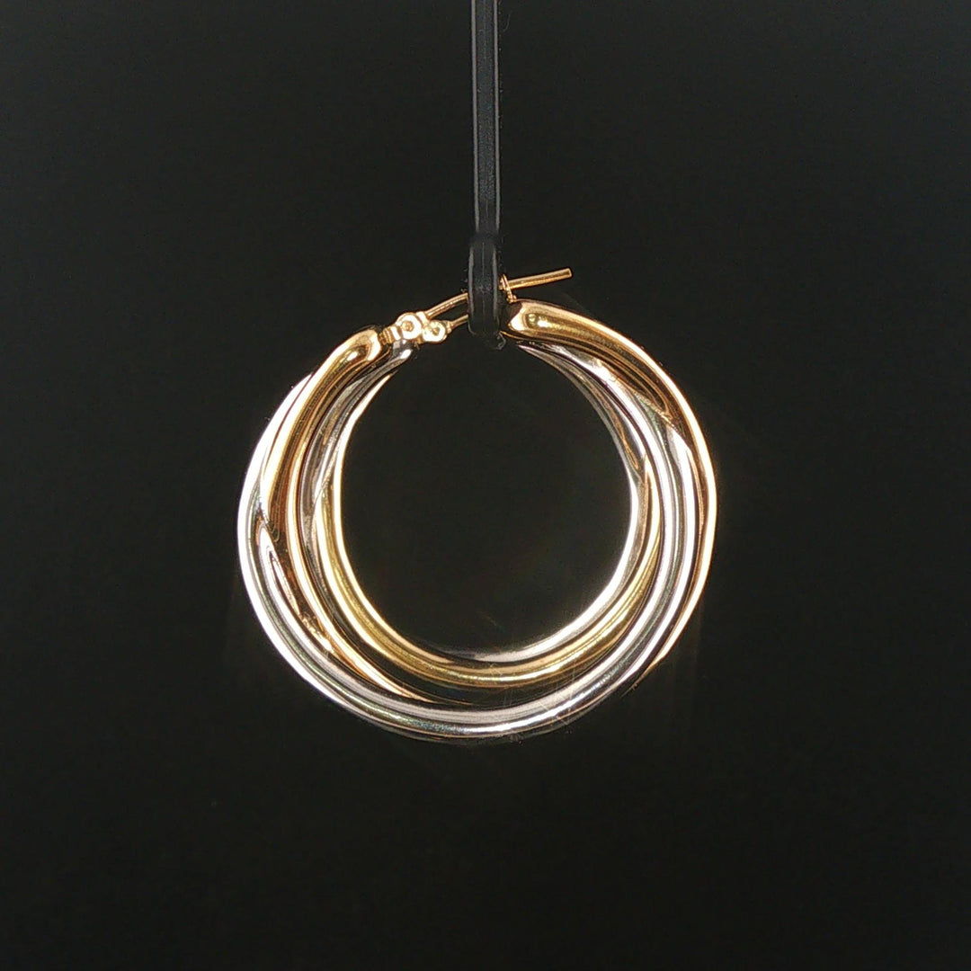 14k Yellow and White Gold 6.6g Polished Crossover Hoop Earrings 1.5"
