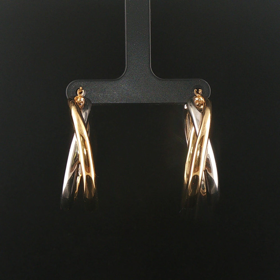 14k Yellow and White Gold 6.6g Polished Crossover Hoop Earrings 1.5"