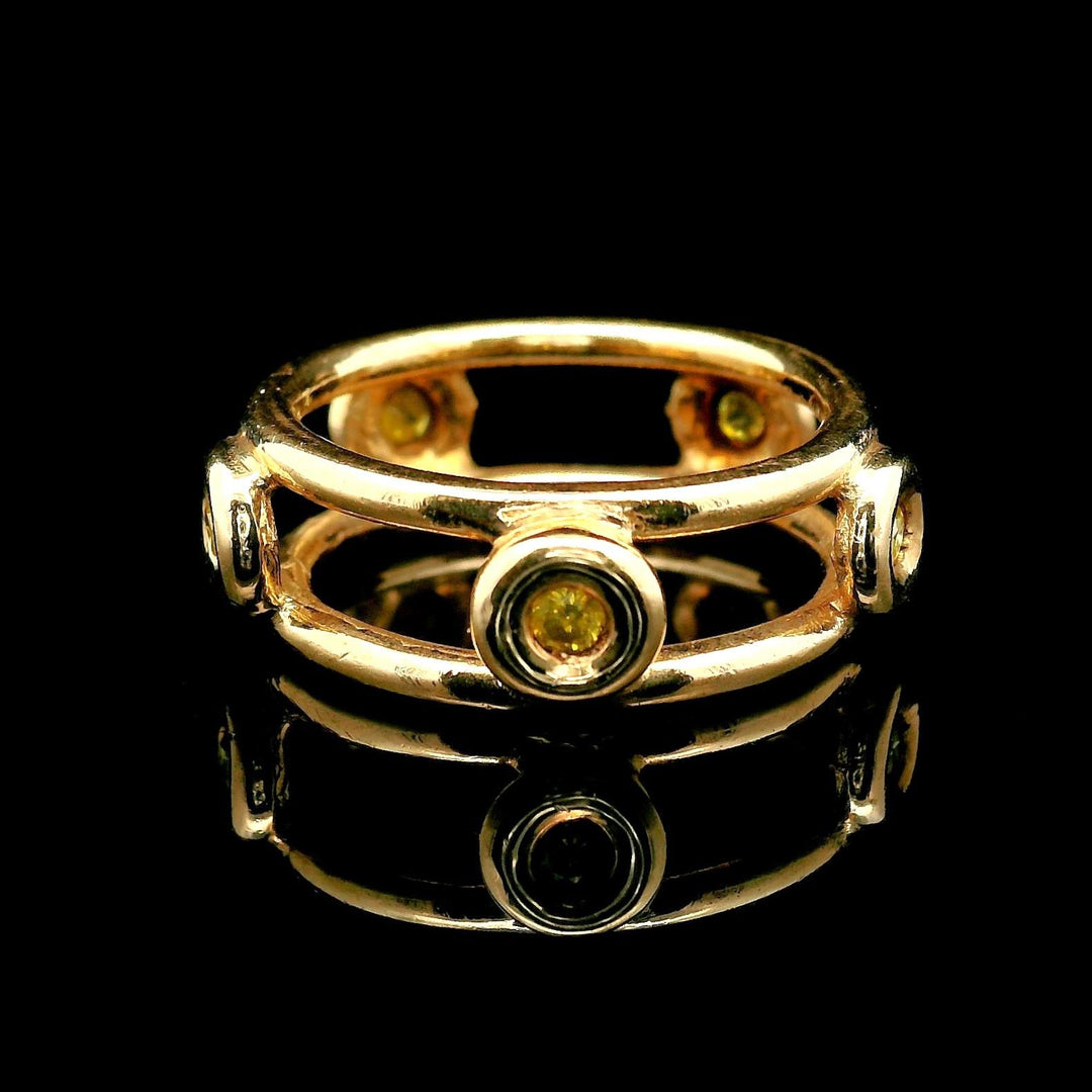14k Yellow Gold and Bezel Set Peridot 4.8g Solid Open Band Ring Size 4.25