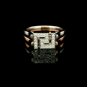 14k White and Rose Gold 5.4g Diamond Greek Key Two Band Ring Size 6.5
