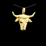 14k Yellow Gold and Ruby Eyes 6g Solid Bull Pendant