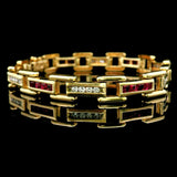 14k Yellow Gold Ruby and Diamond 19.8g Bar Link Bracelet 7"