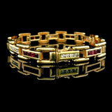 14k Yellow Gold Ruby and Diamond 19.8g Bar Link Bracelet 7"