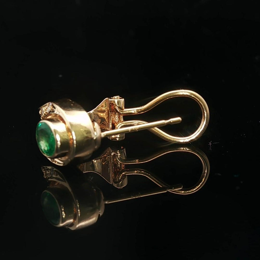 18k Yellow Gold Emerald and Diamond Ladies Earrings