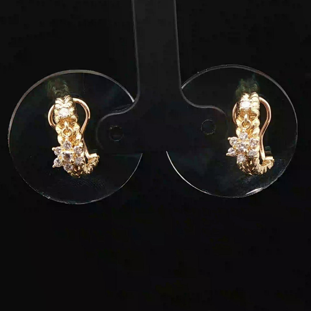 18k Yellow Gold and 0.30cttw Diamond Dangle Floral Huggie Earrings