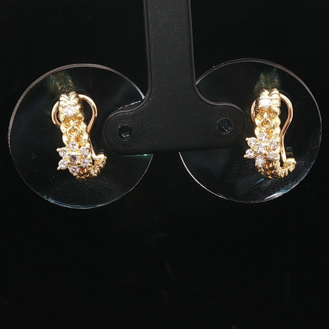 18k Yellow Gold and 0.30cttw Diamond Dangle Floral Huggie Earrings