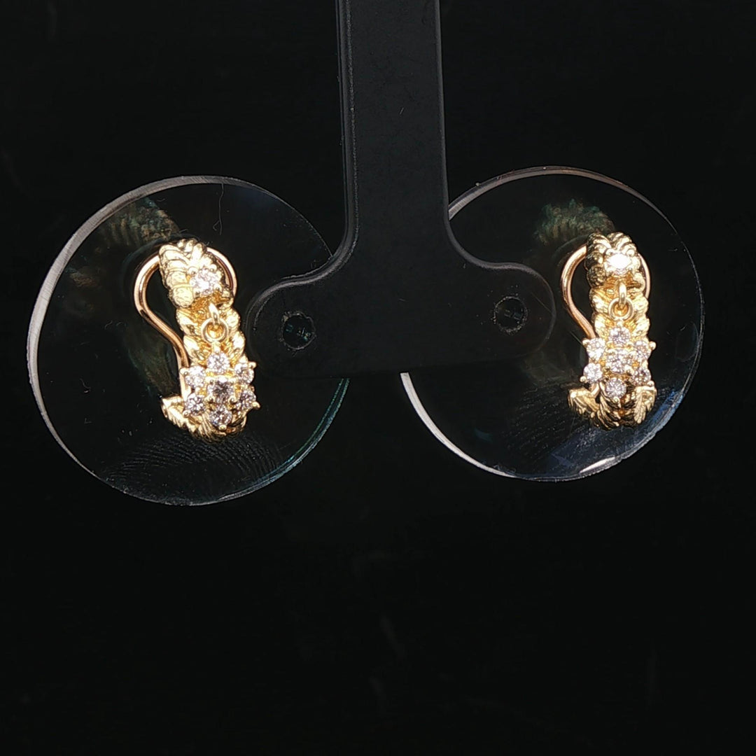 18k Yellow Gold and 0.30cttw Diamond Dangle Floral Huggie Earrings