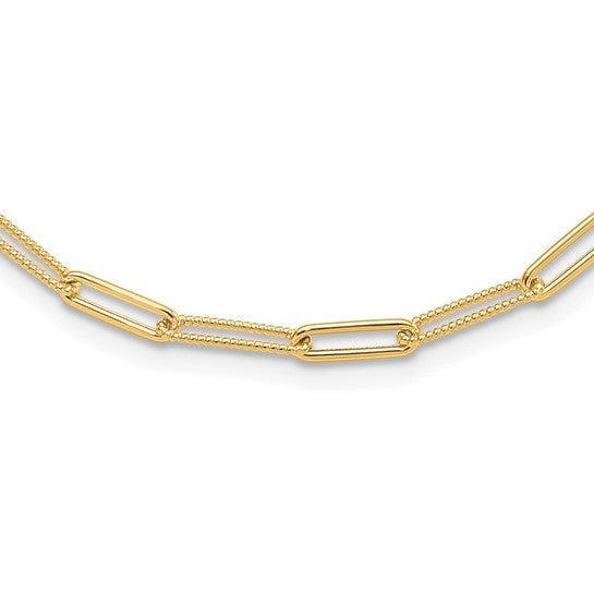 Brand New 14k Yellow Gold Polished and Textured Paperclip Link Necklace 18"