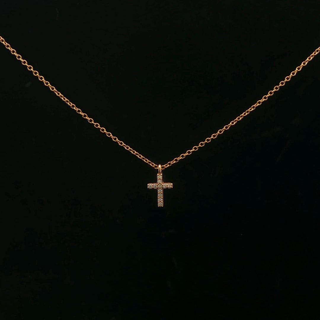 Tiffany & Co. 18k Yellow Gold and Diamond Mini Metro Cross Pendant Necklace 16"