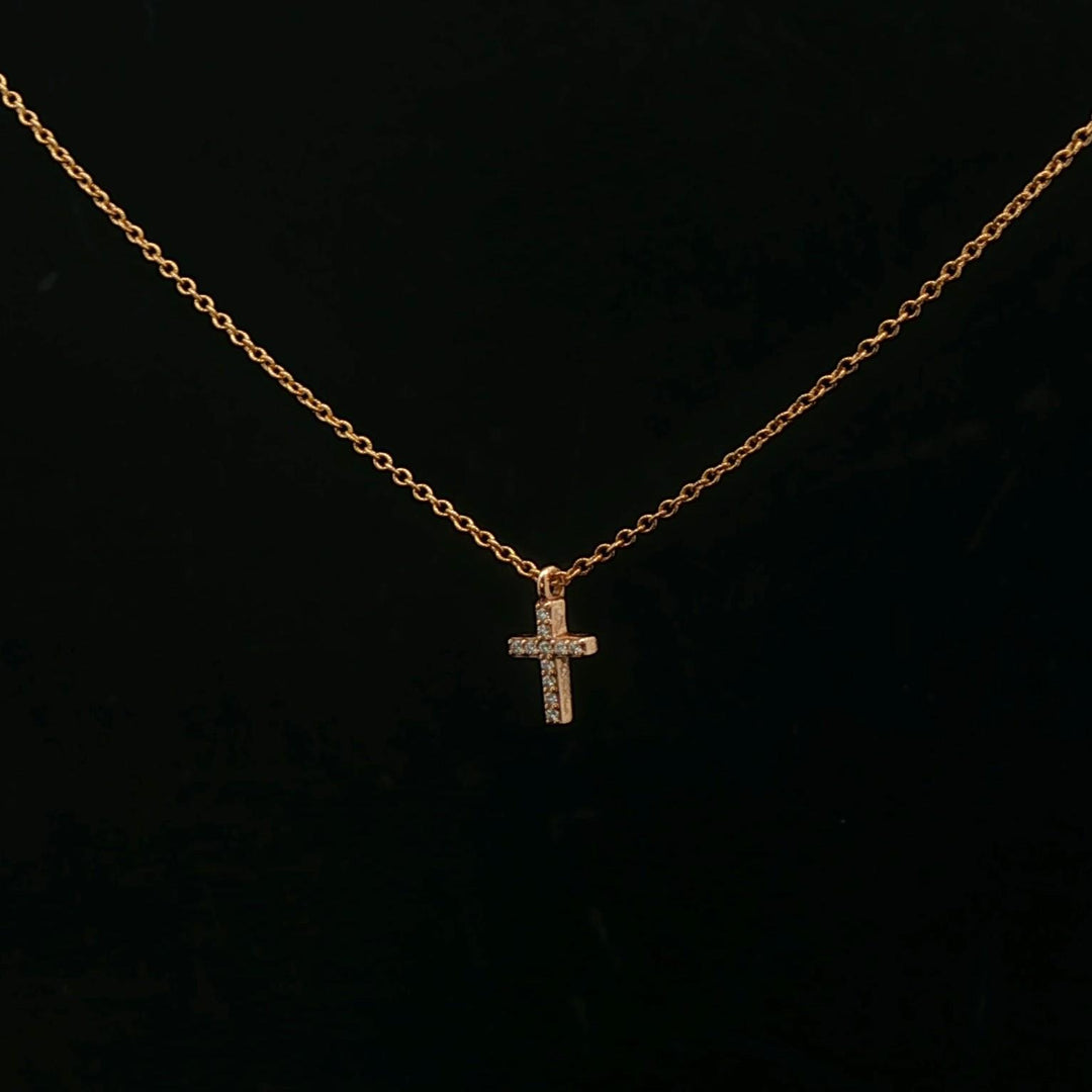 Tiffany & Co. 18k Yellow Gold and Diamond Mini Metro Cross Pendant Necklace 16"