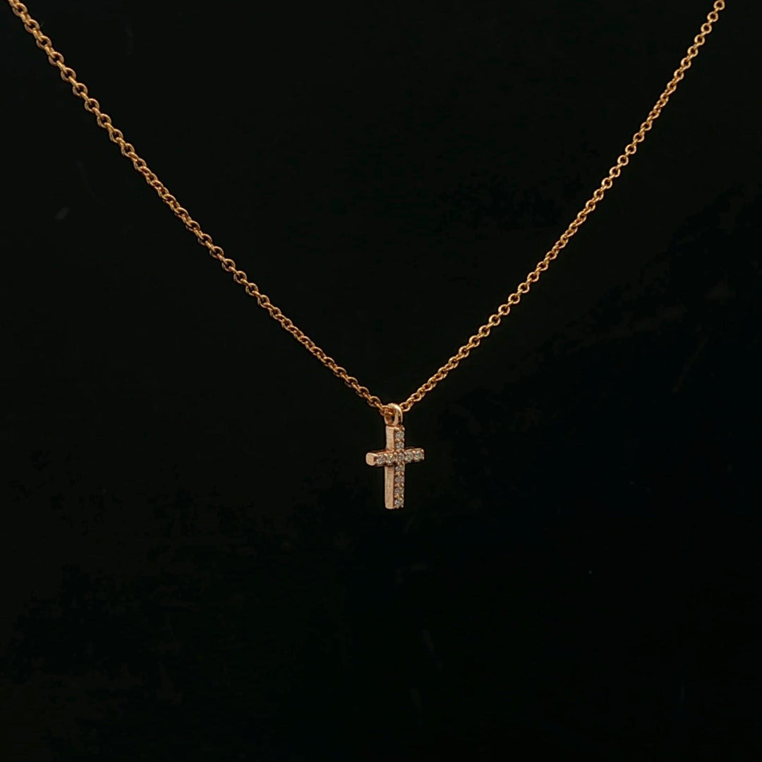 Tiffany & Co. 18k Yellow Gold and Diamond Mini Metro Cross Pendant Necklace 16"