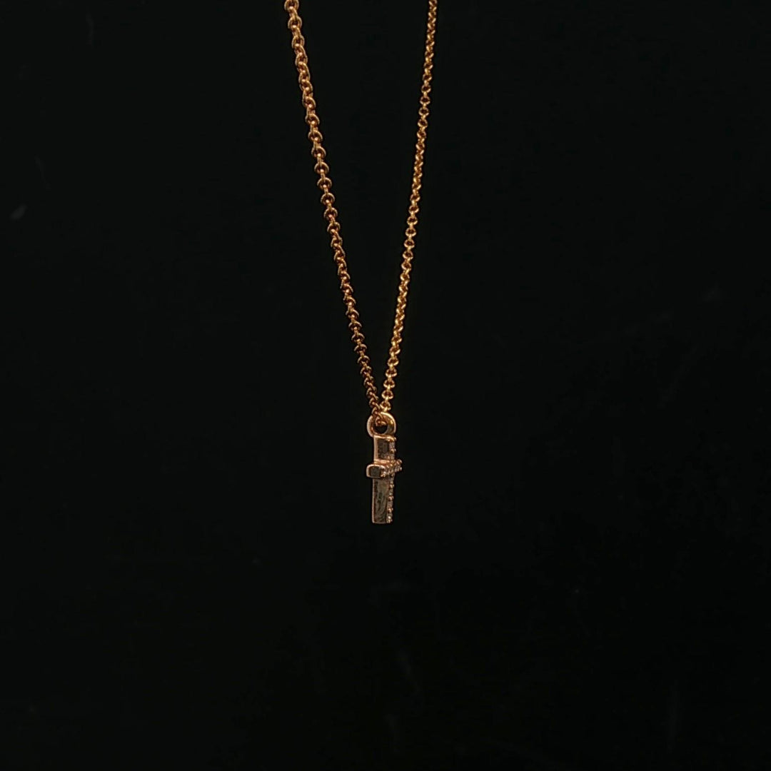 Tiffany & Co. 18k Yellow Gold and Diamond Mini Metro Cross Pendant Necklace 16"