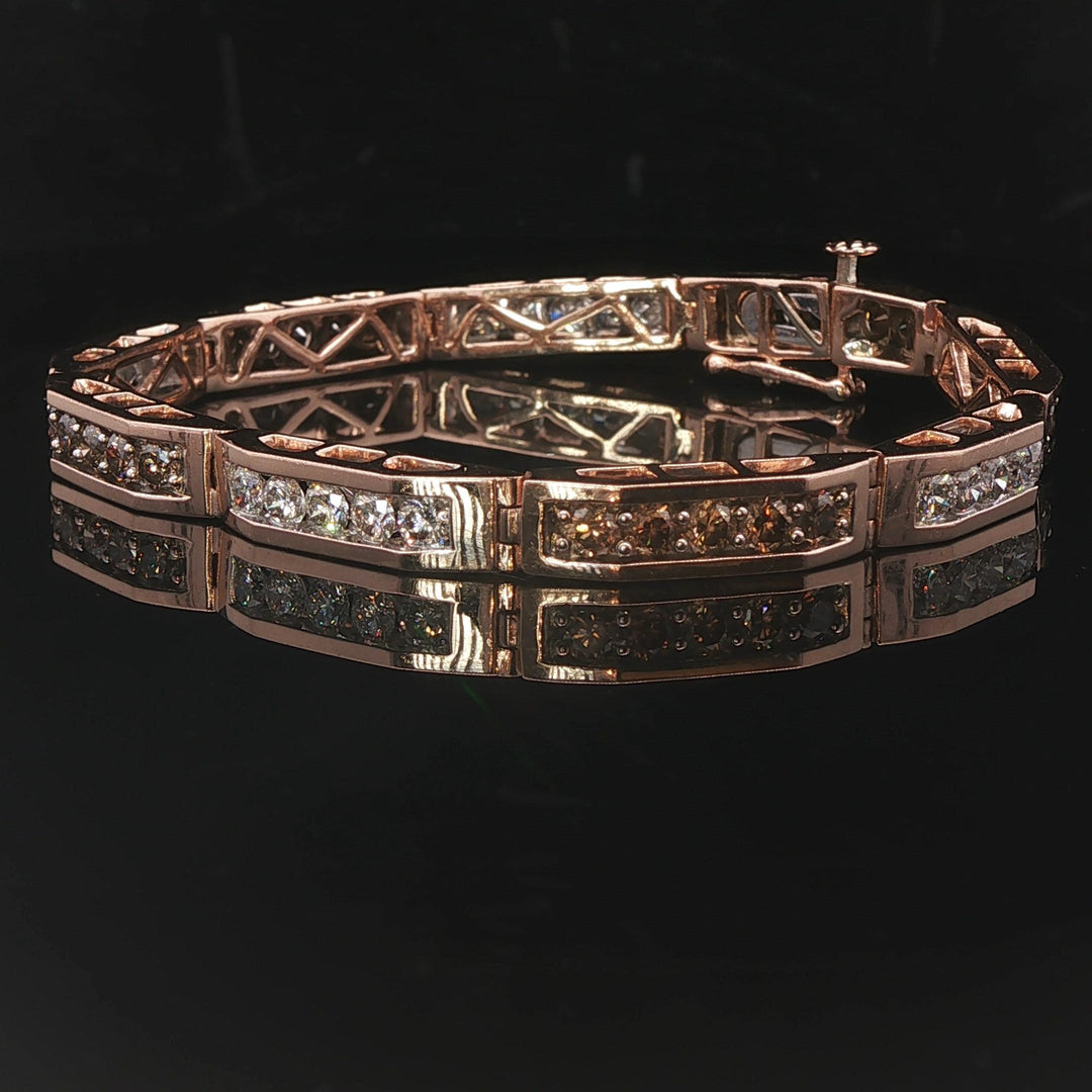 14k Rose Gold and 5cttw Champagne and White Diamond Bar Link Bracelet 6.5"