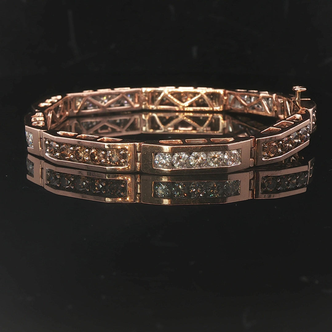 14k Rose Gold and 5cttw Champagne and White Diamond Bar Link Bracelet 6.5"