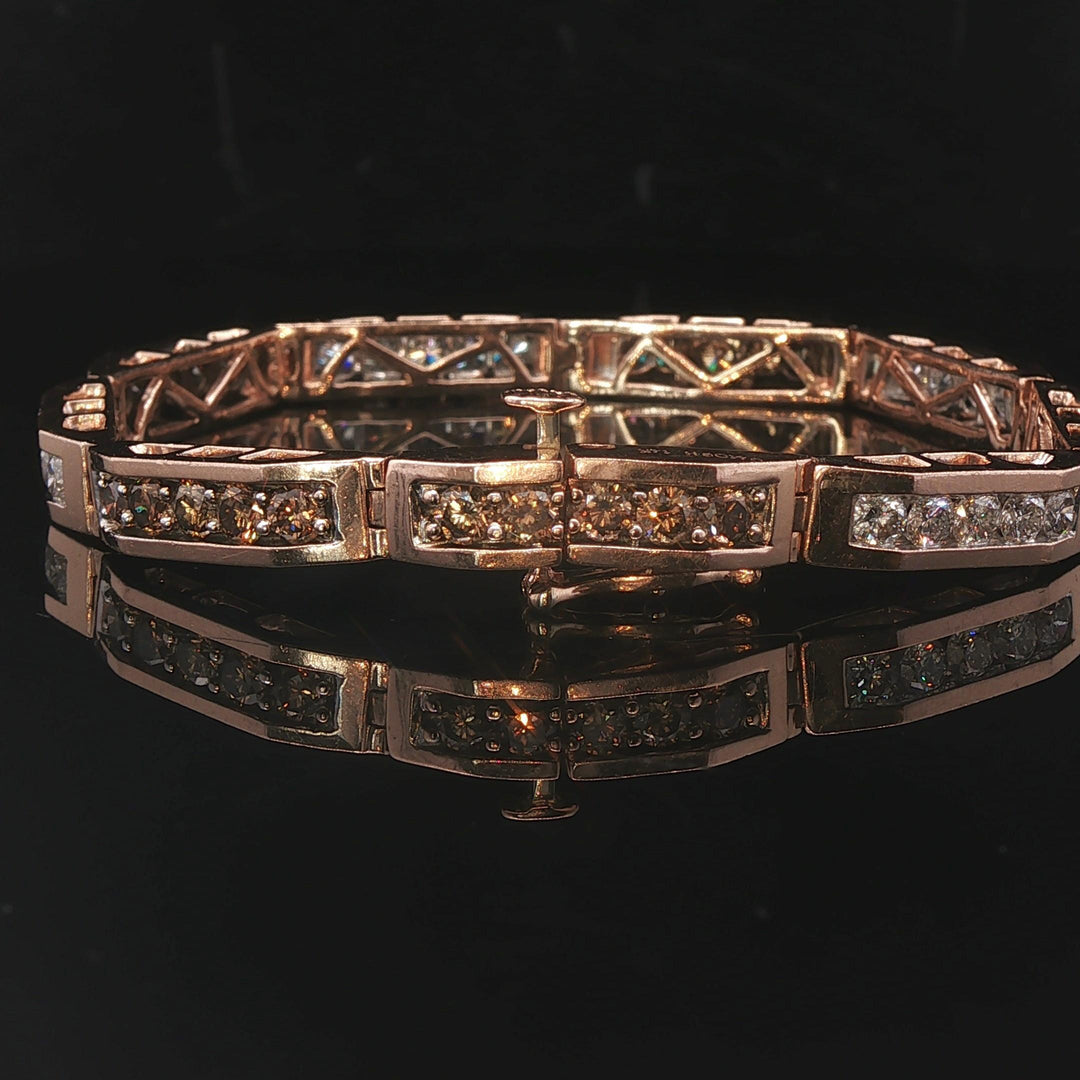 14k Rose Gold and 5cttw Champagne and White Diamond Bar Link Bracelet 6.5"