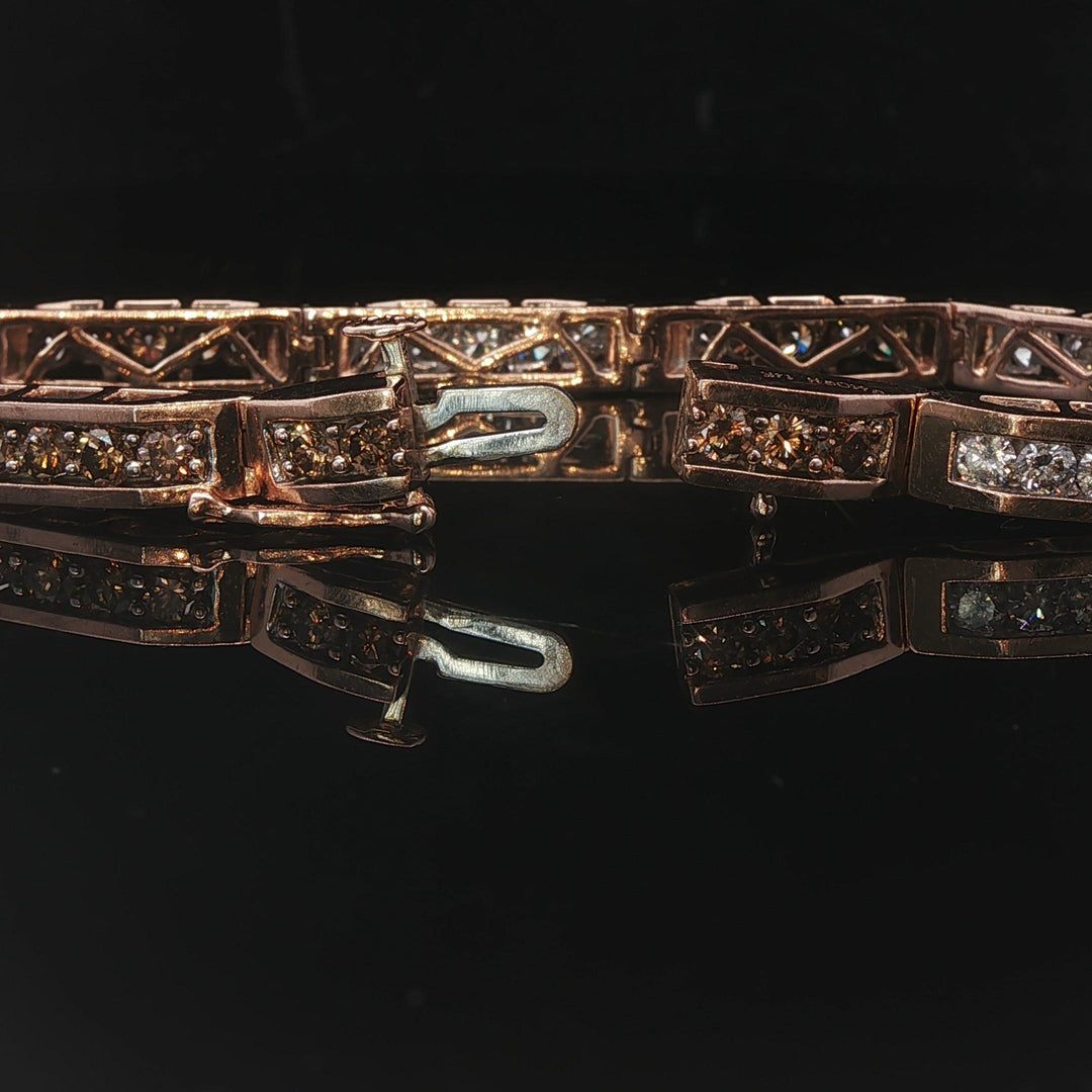 14k Rose Gold and 5cttw Champagne and White Diamond Bar Link Bracelet 6.5"