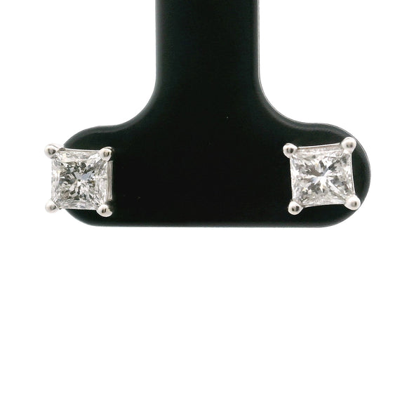 1ct Princess Cut Natural Diamond Stud Earrings in 14k White Gold
