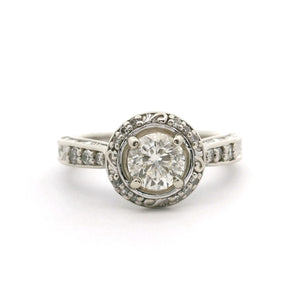 14k White Gold Vintage 0.71ct Round Cut Halo Diamond Engagement Ring Size 5