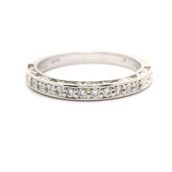 14k White Gold Vintage Natural Diamond Wedding Band Ring Size 6