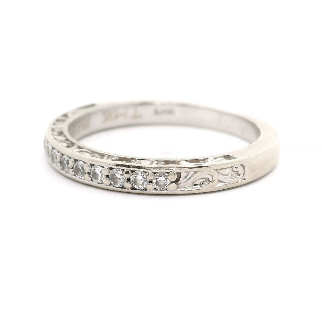 14k White Gold Vintage Natural Diamond Wedding Band Ring Size 6