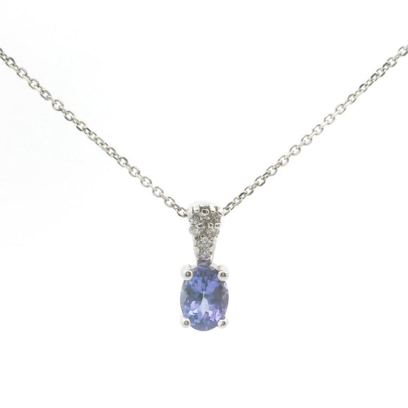 14k White Gold Tanzanite and Diamond Pendant Necklace 16