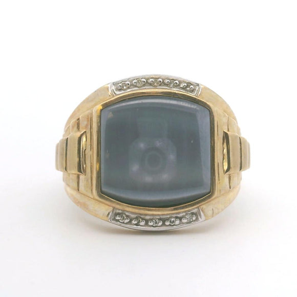 10k Yellow Gold Iridescent Cat's Eye and Diamond Vintage Ring Size 10.5