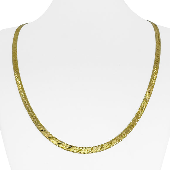 14k Yellow Gold 20g Solid Diamond Cut 4mm Herringbone Link Necklace Italy 24