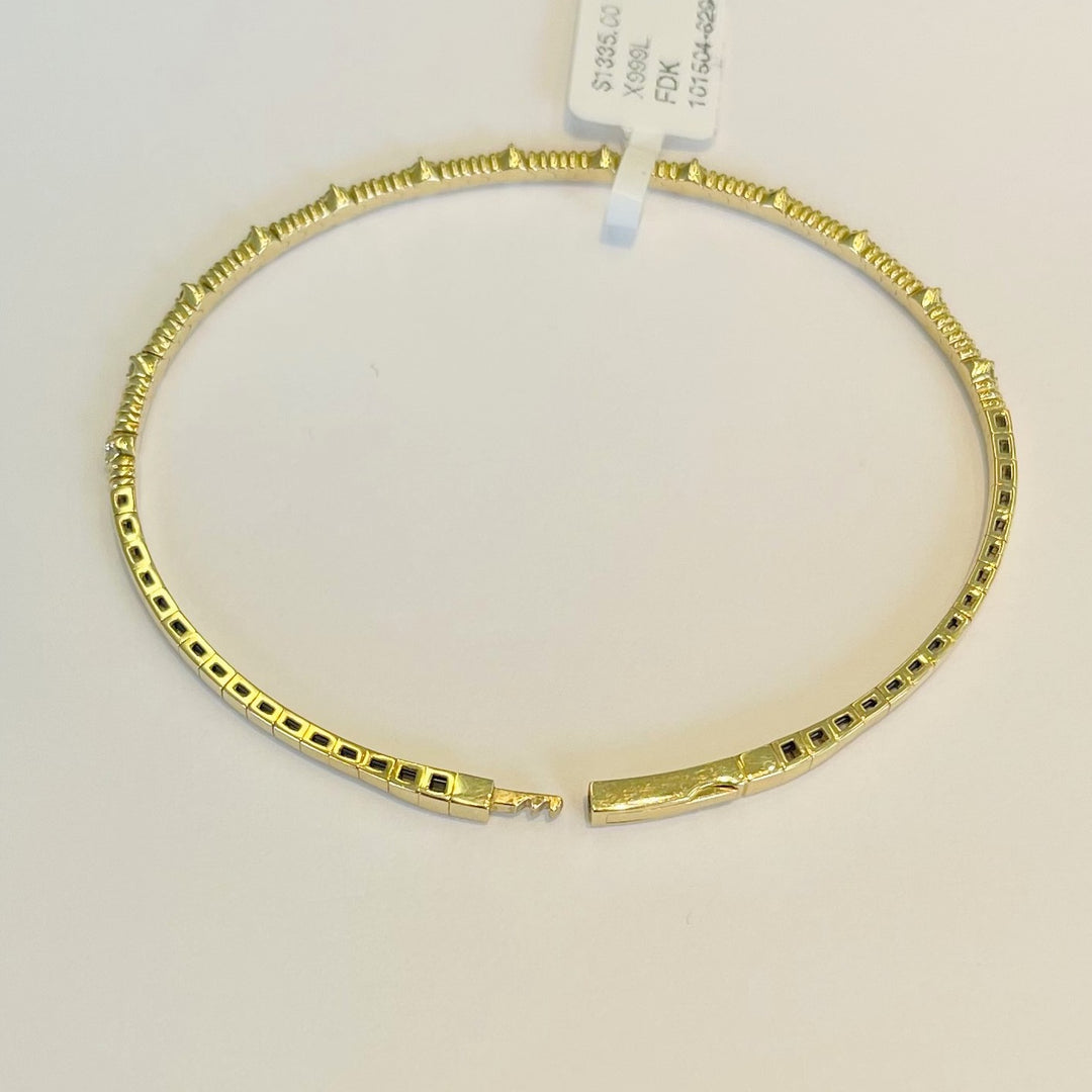 Brand New 14k Yellow Gold and Diamond Bangle Bracelet 6.5"