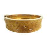 14k Yellow Gold and Diamond 46g Heavy Florentine Vintage Bangle Bracelet 6.75"