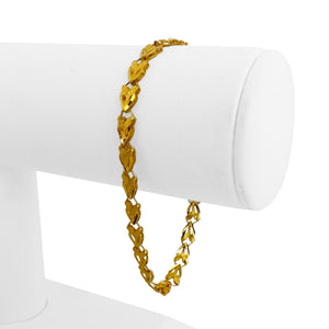 24k Yellow Gold 5.8g Ladies Diamond Cut Heart Link Bracelet 7"