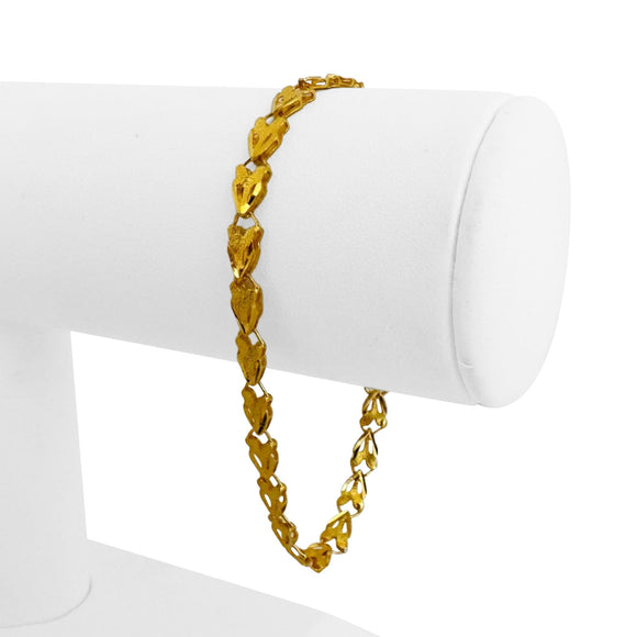 24k Yellow Gold 5.8g Ladies Diamond Cut Heart Link Bracelet 7