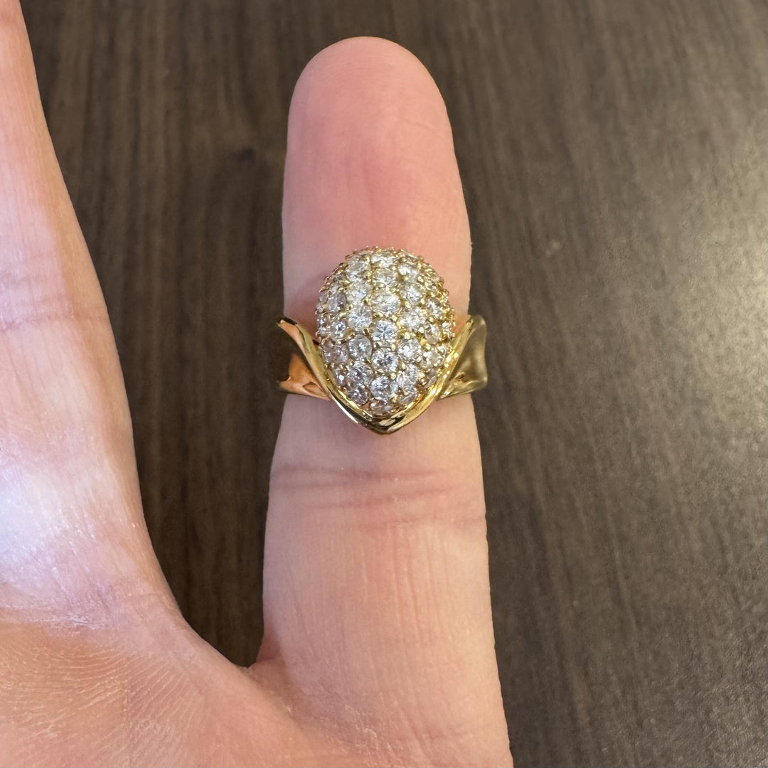 18k Yellow Gold 1.06cttw Diamond Pave Domed Bombe Ring Size 4.75