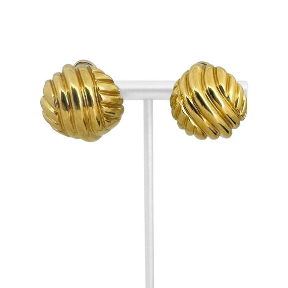 18k Yellow Gold 22.6g Solid Heavy Ribbed Ball Stud Earrings Italy