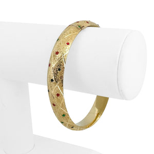 14k Yellow Gold and Multi Colored Glass 17g Textured Bangle Bracelet 7.75"
