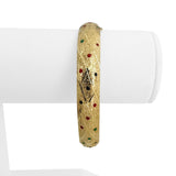 14k Yellow Gold and Multi Colored Glass 17g Textured Bangle Bracelet 7.75"