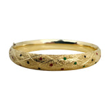 14k Yellow Gold and Multi Colored Glass 17g Textured Bangle Bracelet 7.75"