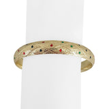 14k Yellow Gold and Multi Colored Glass 17g Textured Bangle Bracelet 7.75"