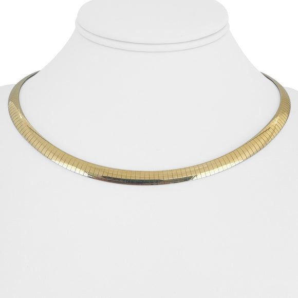 14k Yellow and White Gold 35.4g Reversible 6mm Omega Link Necklace Italy 16