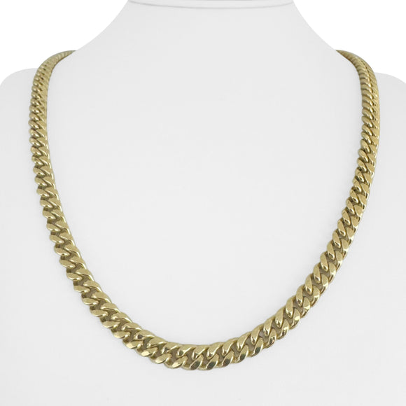 14k Yellow Gold 30.6g Semi Solid 7mm Polished Cuban Link Chain Necklace 22