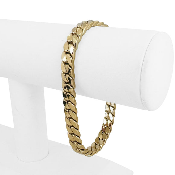 14k Yellow Gold 12.9g Hollow Thick Squared Cuban Link Bracelet Italy 8