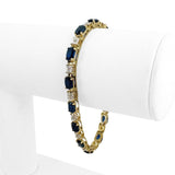 10k Yellow Gold 9.9g Blue Sapphire and Diamond Link Bracelet 6.75"