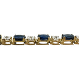 10k Yellow Gold 9.9g Blue Sapphire and Diamond Link Bracelet 6.75"