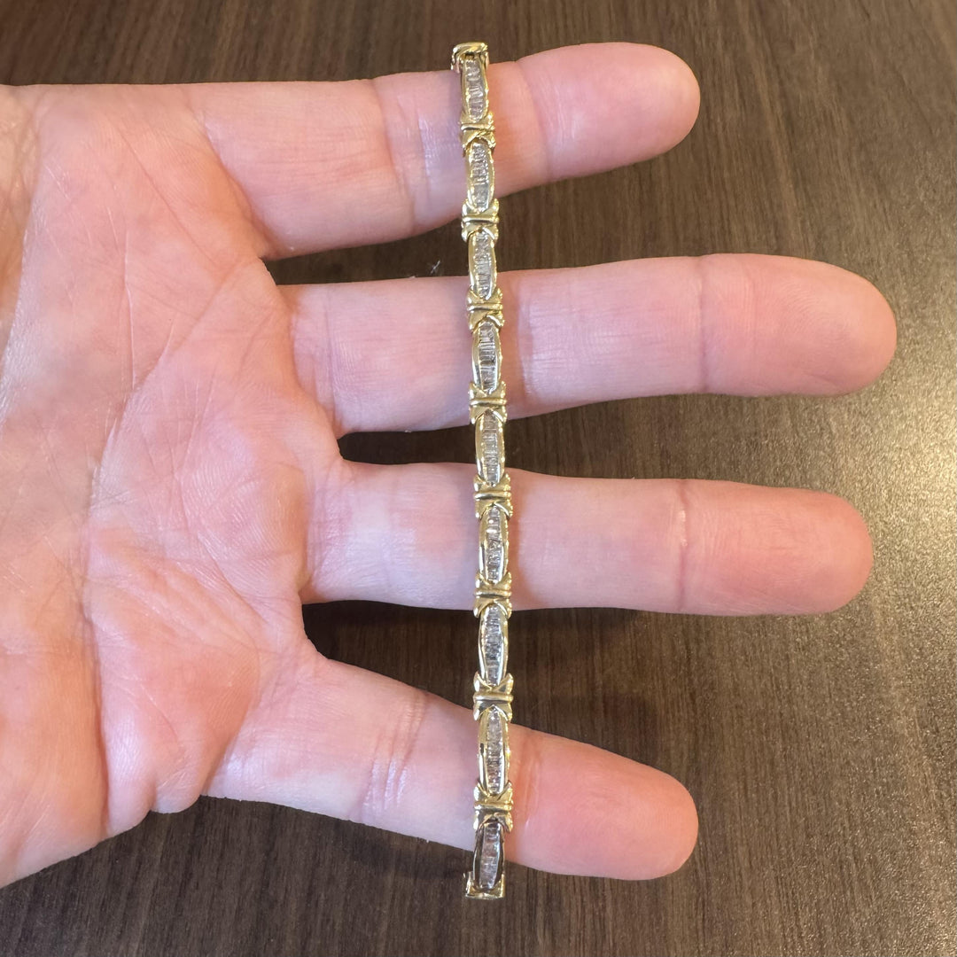 10k Yellow Gold 2cttw Baguette Diamond Fancy Link Bracelet 7"