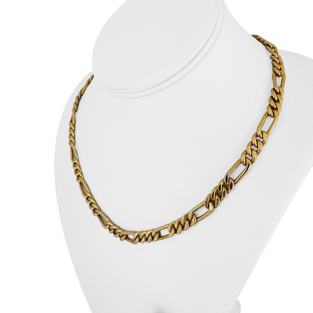 14k Yellow Gold 21.4g Semi Solid Thick 6mm Figaro Link Chain Necklace Italy 18"